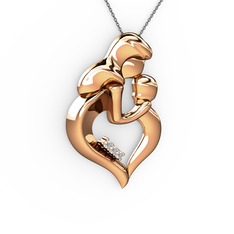 Pırlanta ve beyaz zirkon 18 ayar rose altın kolye (0.015 karat, 40 cm gümüş rolo zincir)