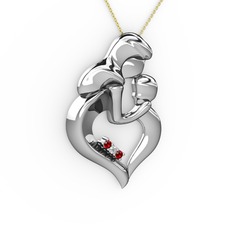 Garnet ve pırlanta 14 ayar beyaz altın kolye (0.015 karat, 40 cm altın rolo zincir)