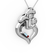 Akuamarin ve garnet 18 ayar beyaz altın kolye (40 cm beyaz altın rolo zincir)