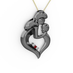 Beyaz zirkon ve garnet 925 ayar siyah rodyum kaplama gümüş kolye (40 cm altın rolo zincir)