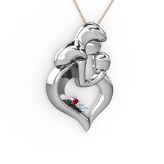 Garnet, akuamarin ve pırlanta 925 ayar gümüş kolye (0.015 karat, 40 cm gümüş rolo zincir)