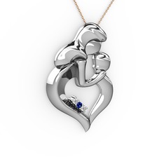 Beyaz zirkon, pırlanta ve lab safir 14 ayar beyaz altın kolye (0.015 karat, 40 cm rose altın rolo zincir)