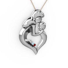 Beyaz zirkon, garnet ve akuamarin 14 ayar beyaz altın kolye (40 cm rose altın rolo zincir)