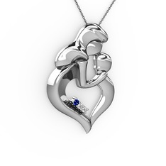 Lab safir, beyaz zirkon ve pırlanta 8 ayar beyaz altın kolye (0.015 karat, 40 cm gümüş rolo zincir)