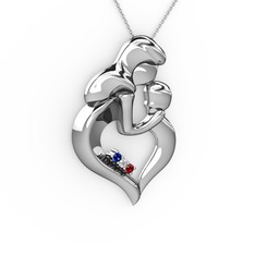 Anne Çocuk Kalp Kolye - Lab safir, garnet ve beyaz zirkon 925 ayar gümüş kolye (40 cm gümüş rolo zincir) #ope0bz