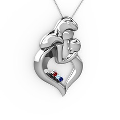 Garnet, lab safir ve akuamarin 8 ayar beyaz altın kolye (40 cm gümüş rolo zincir)