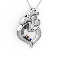 Anne Çocuk Kalp Kolye - Garnet, lab safir ve pırlanta 8 ayar beyaz altın kolye (0.015 karat, 40 cm beyaz altın rolo zincir) #q0djus