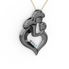 Beyaz zirkon, akuamarin ve pırlanta 925 ayar siyah rodyum kaplama gümüş kolye (0.015 karat, 40 cm altın rolo zincir)