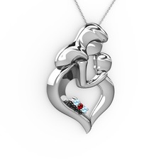Akuamarin ve garnet 18 ayar beyaz altın kolye (40 cm beyaz altın rolo zincir)
