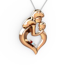 Anne Çocuk Kalp Kolye - Garnet, pırlanta ve akuamarin 925 ayar rose altın kaplama gümüş kolye (0.015 karat, 40 cm beyaz altın rolo zincir) #t8vi7d