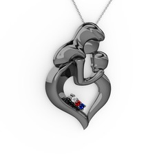 Beyaz zirkon, lab safir ve garnet 925 ayar siyah rodyum kaplama gümüş kolye (40 cm beyaz altın rolo zincir)