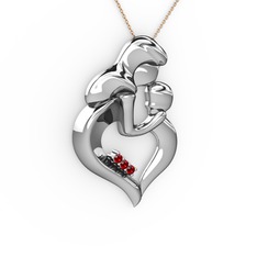 Anne Çocuk Kalp Kolye - Garnet 8 ayar beyaz altın kolye (40 cm gümüş rolo zincir) #y2ai97