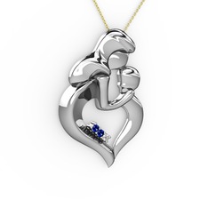 Anne Çocuk Kalp Kolye - Lab safir ve beyaz zirkon 14 ayar beyaz altın kolye (40 cm altın rolo zincir) #y2yjr3
