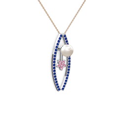 Lenta İnci Kolye - Inci, lab safir ve pembe kuvars 925 ayar gümüş kolye (40 cm gümüş rolo zincir) #10kvxd2