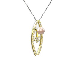 Pembe inci ve pırlanta 18 ayar altın kolye (0.366 karat, 40 cm gümüş rolo zincir)