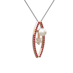 Lenta İnci Kolye - Inci, rodolit garnet ve pırlanta 925 ayar rose altın kaplama gümüş kolye (0.066 karat, 40 cm gümüş rolo zincir) #112uqmd