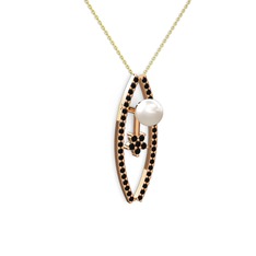 Lenta İnci Kolye - Inci ve siyah zirkon 925 ayar rose altın kaplama gümüş kolye (40 cm gümüş rolo zincir) #12mvw8b