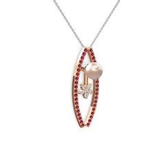 Pembe inci, rodolit garnet ve swarovski 14 ayar rose altın kolye (40 cm beyaz altın rolo zincir)