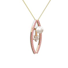 Inci, pembe kuvars ve swarovski 18 ayar rose altın kolye (40 cm altın rolo zincir)