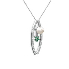 Inci, swarovski ve yeşil kuvars 925 ayar gümüş kolye (40 cm beyaz altın rolo zincir)