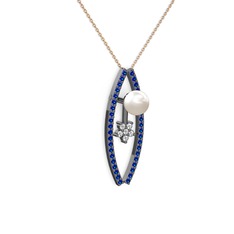 Inci, lab safir ve swarovski 925 ayar siyah rodyum kaplama gümüş kolye (40 cm rose altın rolo zincir)