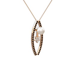 Inci, siyah zirkon ve swarovski 14 ayar rose altın kolye (40 cm rose altın rolo zincir)