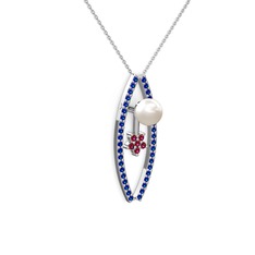 Lenta İnci Kolye - Inci, lab safir ve rodolit garnet 8 ayar beyaz altın kolye (40 cm beyaz altın rolo zincir) #14rxjx8