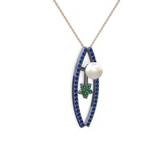 Lenta İnci Kolye - Inci, lab safir ve yeşil kuvars 925 ayar siyah rodyum kaplama gümüş kolye (40 cm gümüş rolo zincir) #15lzgg9