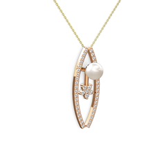 Inci, pırlanta ve swarovski 18 ayar rose altın kolye (0.3 karat, 40 cm altın rolo zincir)