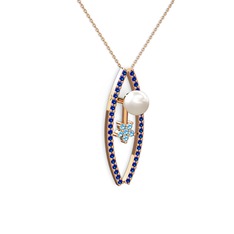 Lenta İnci Kolye - Inci, lab safir ve akuamarin 925 ayar rose altın kaplama gümüş kolye (40 cm gümüş rolo zincir) #163pwft