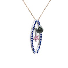 Lenta İnci Kolye - Siyah inci, lab safir ve pembe kuvars 925 ayar gümüş kolye (40 cm gümüş rolo zincir) #16a5ekj
