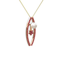 Lenta İnci Kolye - Inci ve rodolit garnet 14 ayar rose altın kolye (40 cm altın rolo zincir) #16gck95