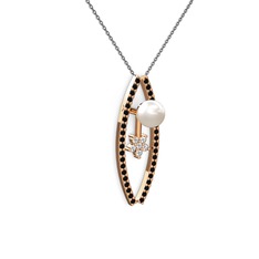 Lenta İnci Kolye - Inci, siyah zirkon ve swarovski 18 ayar rose altın kolye (40 cm gümüş rolo zincir) #16po0p9
