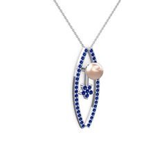 Pembe inci ve lab safir 18 ayar beyaz altın kolye (40 cm beyaz altın rolo zincir)