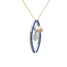 Pembe inci, lab safir ve pırlanta 18 ayar beyaz altın kolye (0.066 karat, 40 cm altın rolo zincir)