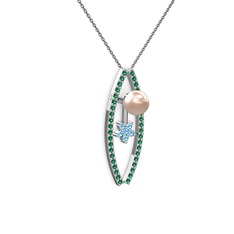 Lenta İnci Kolye - Pembe inci, yeşil kuvars ve akuamarin 18 ayar beyaz altın kolye (40 cm gümüş rolo zincir) #17jhdgx