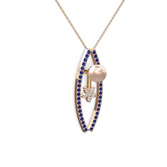 Lenta İnci Kolye - Pembe inci, lab safir ve pırlanta 14 ayar rose altın kolye (0.066 karat, 40 cm rose altın rolo zincir) #18037jo