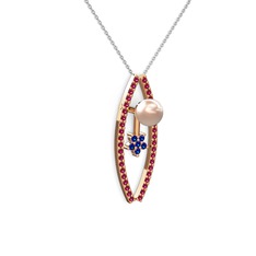 Pembe inci, rodolit garnet ve lab safir 14 ayar rose altın kolye (40 cm beyaz altın rolo zincir)