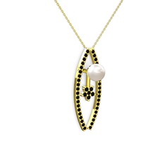 Lenta İnci Kolye - Inci ve siyah zirkon 14 ayar altın kolye (40 cm altın rolo zincir) #18fgbwp