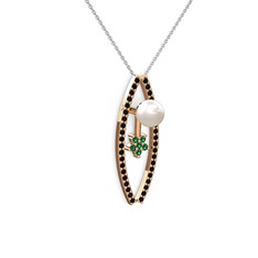 Inci, siyah zirkon ve yeşil kuvars 8 ayar rose altın kolye (40 cm beyaz altın rolo zincir)