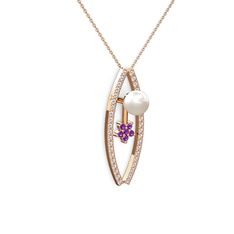 Inci, swarovski ve ametist 14 ayar rose altın kolye (40 cm rose altın rolo zincir)