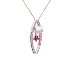 Lenta İnci Kolye - Inci, pembe kuvars ve rodolit garnet 925 ayar gümüş kolye (40 cm gümüş rolo zincir) #1be93ex