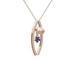 Pembe inci, swarovski ve lab safir 14 ayar rose altın kolye (40 cm rose altın rolo zincir)