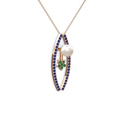 Lenta İnci Kolye - Inci, lab safir ve yeşil kuvars 925 ayar rose altın kaplama gümüş kolye (40 cm rose altın rolo zincir) #1bp254r