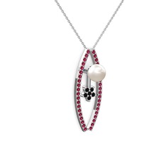 Inci, rodolit garnet ve siyah zirkon 925 ayar gümüş kolye (40 cm gümüş rolo zincir)
