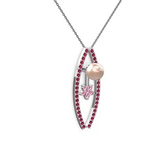 Pembe inci, rodolit garnet ve pembe kuvars 925 ayar gümüş kolye (40 cm gümüş rolo zincir)
