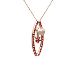 Pembe inci ve rodolit garnet 8 ayar rose altın kolye (40 cm rose altın rolo zincir)