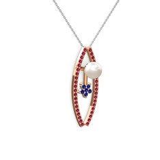 Inci, rodolit garnet ve lab safir 14 ayar rose altın kolye (40 cm beyaz altın rolo zincir)