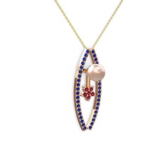 Lenta İnci Kolye - Pembe inci, lab safir ve rodolit garnet 18 ayar rose altın kolye (40 cm gümüş rolo zincir) #1dqvafy