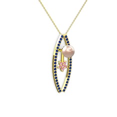 Lenta İnci Kolye - Pembe inci, lab safir ve pembe kuvars 18 ayar altın kolye (40 cm altın rolo zincir) #1e9umnl